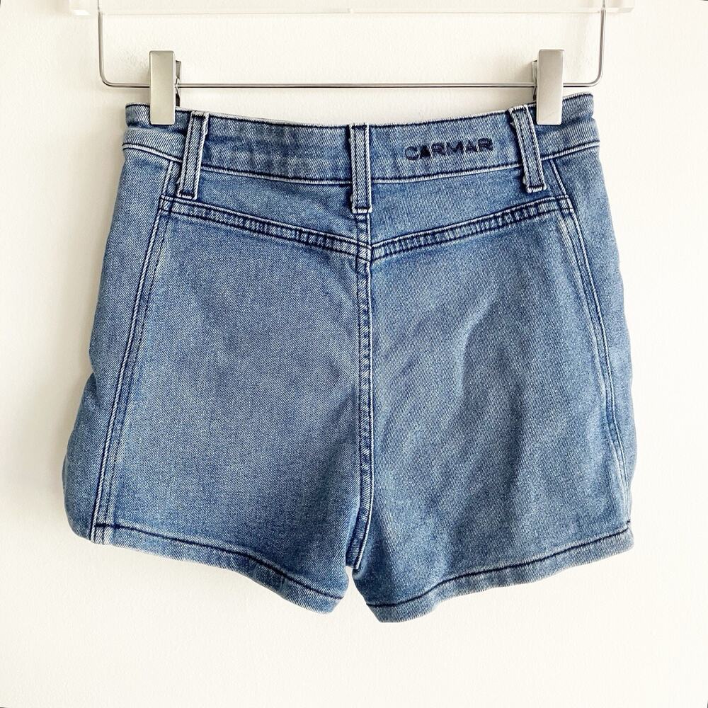 Carmar 28 High Waisted Jean Shorts Exposed Button Fly Blue Denim Distressed - Picture 4 of 7